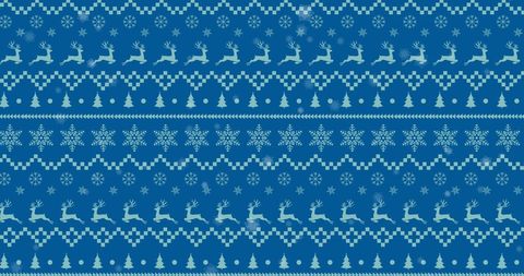 Festive blue christmas pattern with reindeer and snowflakes