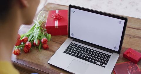 Romantic Online Celebration with Tulips and Gifts - Download Free Stock Images Pikwizard.com