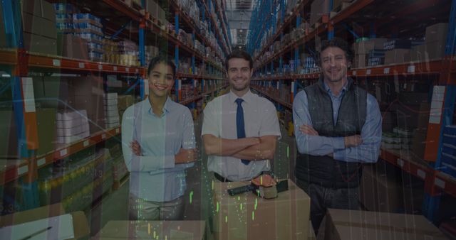 Multiethnic Team Working in Modern Warehouse with Data Overlay - Download Free Stock Images Pikwizard.com