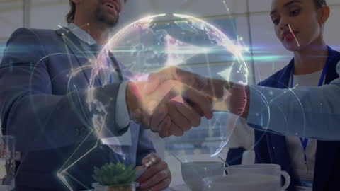 Global Business Partnership Handshake and Digital Connections Overlay