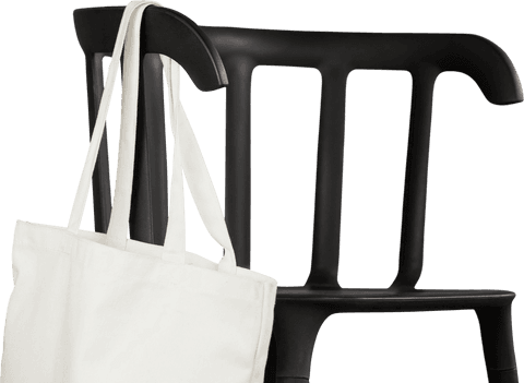Black Chair with White Bag on Transparent Background