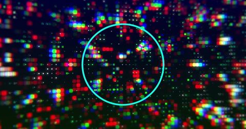 Vibrant Colorful Pixelated Background with Turquoise Circle