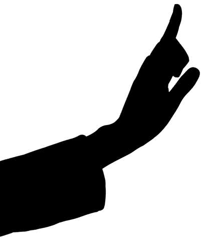 Silhouette hand touching virtual screen with transparent background