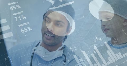 Diverse doctor and young patient with digital healthcare interface