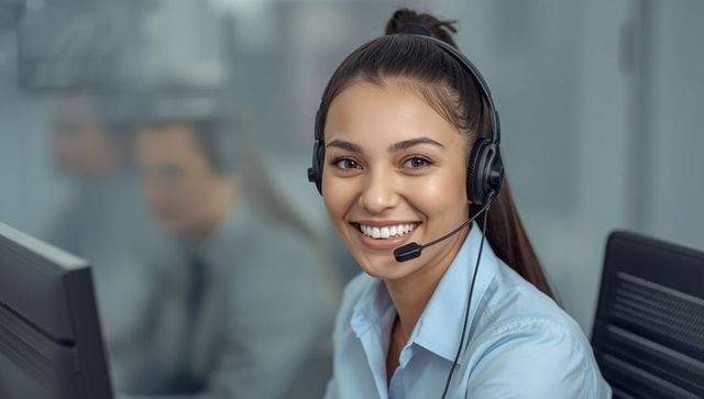 Smiling female customer service agent in modern office