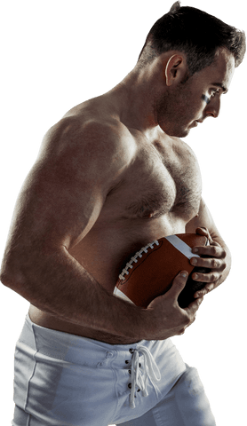 Focused athlete holding football, ready for the game, transparent background