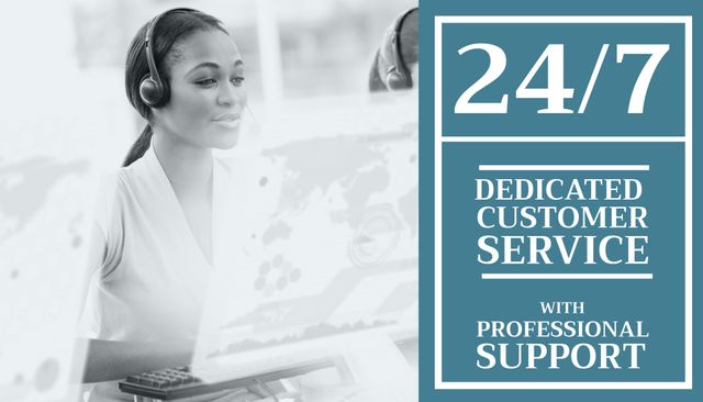 Smiling Customer Service Representative Providing 24/7 Support - Download Free Stock Templates Pikwizard.com