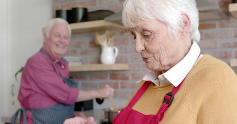Senior Couple Preparing a Meal Together in Modern Kitchen