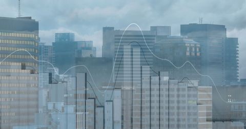 Financial data analysis overlay on city skyline