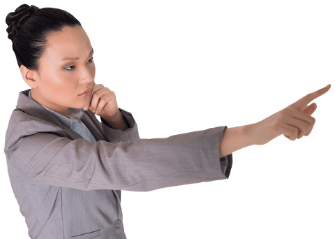 Serious Asian Businesswoman Pointing Finger Transparent Background