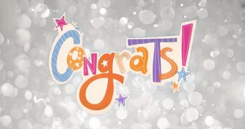 Playful Congrats Lettering with Stars and Silver Bokeh Background for Celebration Graphics