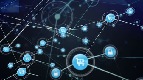 Digital Networking with E-commerce and Security Icons Concept