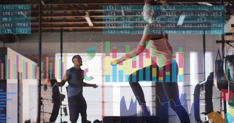 Tech Overlay on People Exercising at a Gym