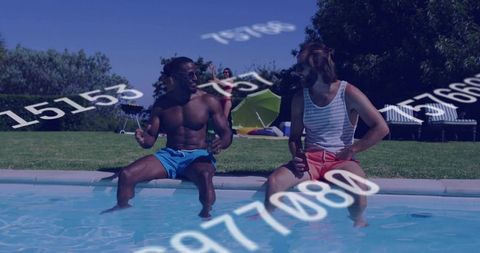 Friends Enjoying Summer by Pool with Refreshing Drinks