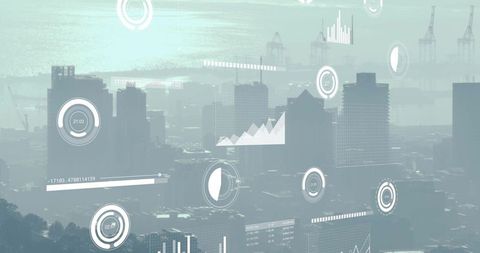 Futuristic Urban Skyline With Digital Data Overlays