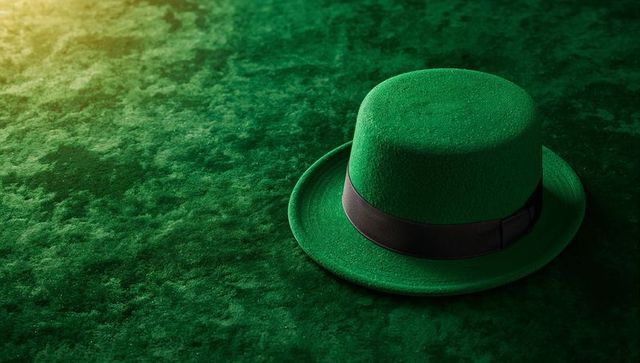 Sitting Green Bowler Hat on Velvet Surface Casting Shadow and Warm Highlight