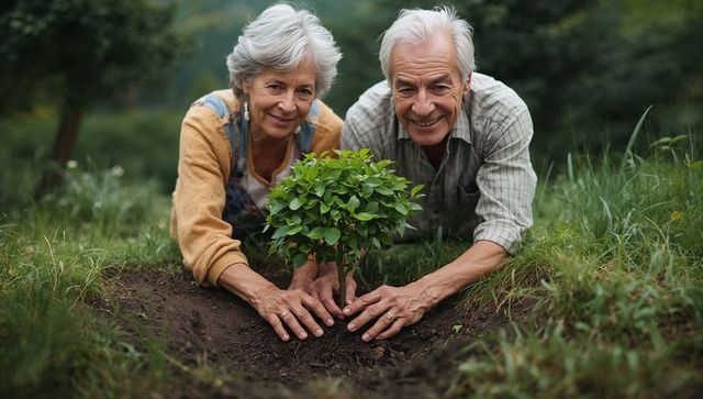 Senior Couple Planting Young Tree Together Embracing Gardening, Family, Sustainable Living