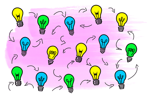 Colorful Light Bulbs with Arrows on Transparent Background