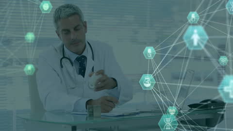 Doctor Interacting with Medical Network Technology Concepts