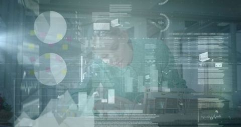 Futuristic Business Data Analysis with Confident Businesswoman