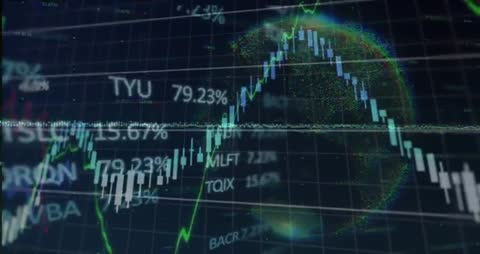 Global Financial Market Data with Ascending Trend Line and Globe