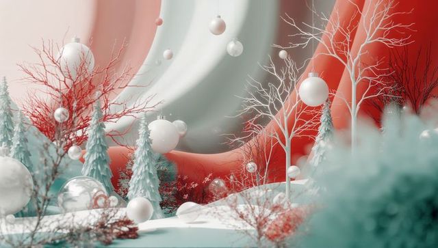 Festive Winter Wonderland with Surreal Holiday Decorations