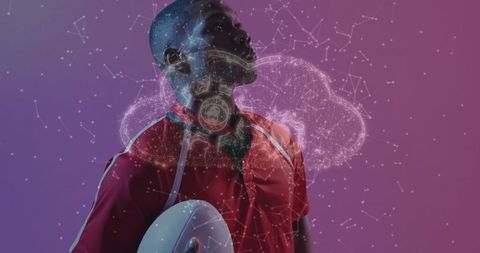 Futuristic Rugby Athlete with Digital Brain Overlay