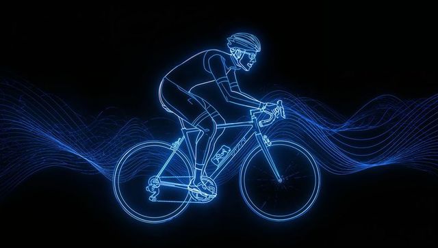 Neon cyclist in futuristic motion with light trails