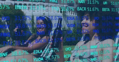 Poolside Relaxation with Stock Market Overlay – Luxury Lifestyle and Financial Scenes