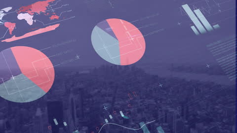 Digital Data Visualization Over Cityscape Concept