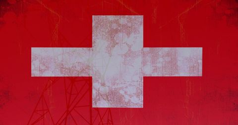 Switzerland Flag Overlay on Power Pylons Symbolizing Energy and Politics