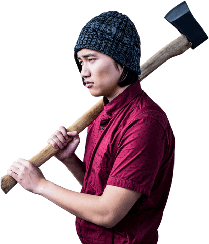 asian man holding axe on transparent background, casual fashion - Download Free Stock Videos Pikwizard.com