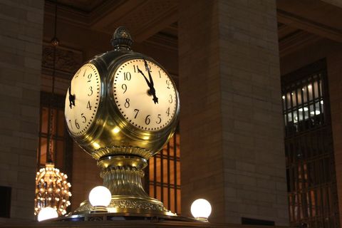 Iconic gold clock inside grand central terminal