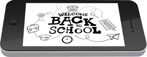 Transparent smartphone with school icons design