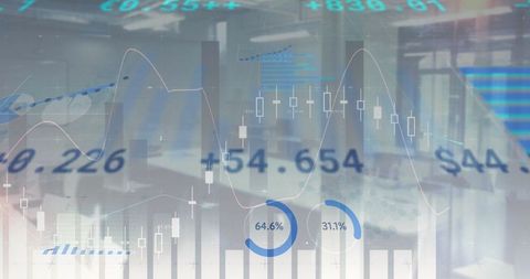 Mixed Financial Data Overlay with Dynamic Graphs on Grey Background