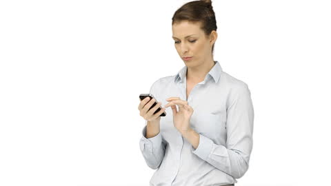 Businesswoman Using Smartphone on White Background