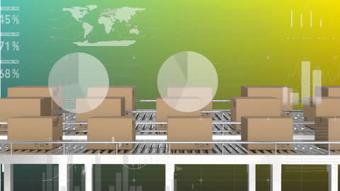 Boxes on Conveyor Belt with Statistical Overlay