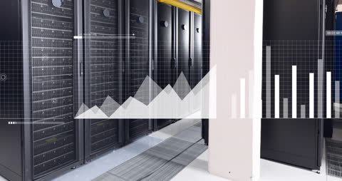 Data Processing Animation Over Computer Server Room