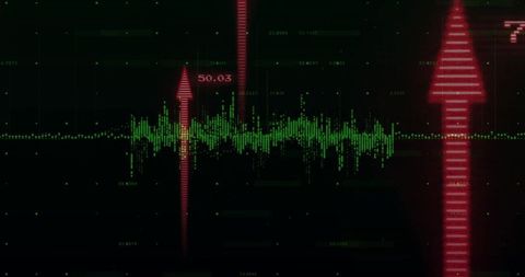 Digital Data Waveform and Red Arrows on Screen