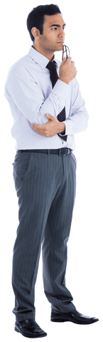 Transparent Image of Thoughtful Biracial Businessman Holding Pen