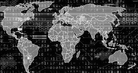 World Map with Binary Streams and Futuristic Elements - Download Free Stock Images Pikwizard.com