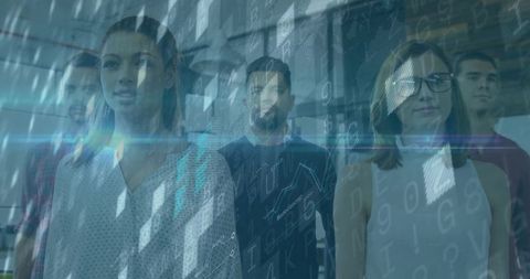 Diverse Software Team Analyzing Digital Code Overlay