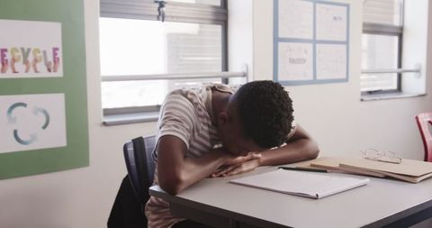 Student Taking Break in Eco-Friendly Classroom Environment