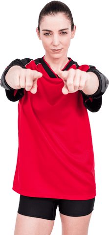 female athlete in red jersey with elbow pads, pointing at camera, transparent background - Download Free Stock Videos Pikwizard.com