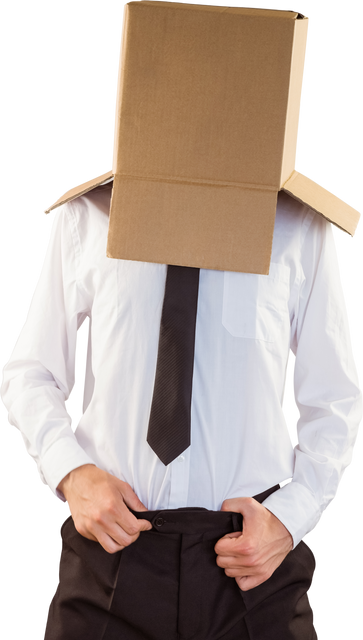 Anonymous Businessman With Cardboard Box Head Adjusting Waistband - Download Free Stock Videos Pikwizard.com