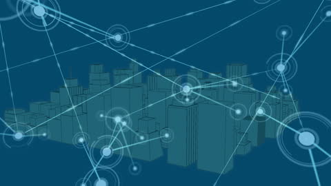 3D Cityscape with Digital Network Connections Overlay