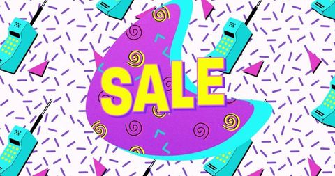 Retro flash sale banner with bright 80s-inspired patterns