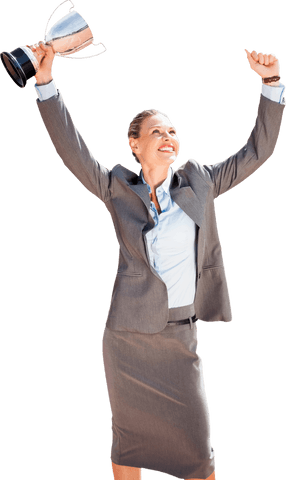 triumphant businesswoman raising trophy, transparent background smiling - Download Free Stock Videos Pikwizard.com