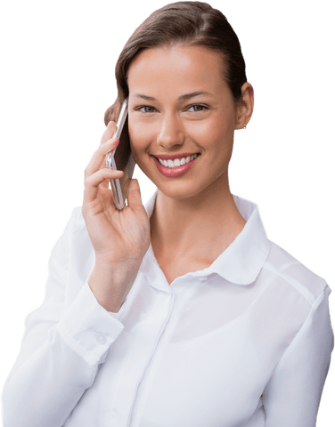Smiling Businesswoman Holding Phone Transparent Concept