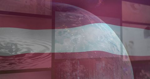 Austria flag overlaid on earth with screens and water symbolism
